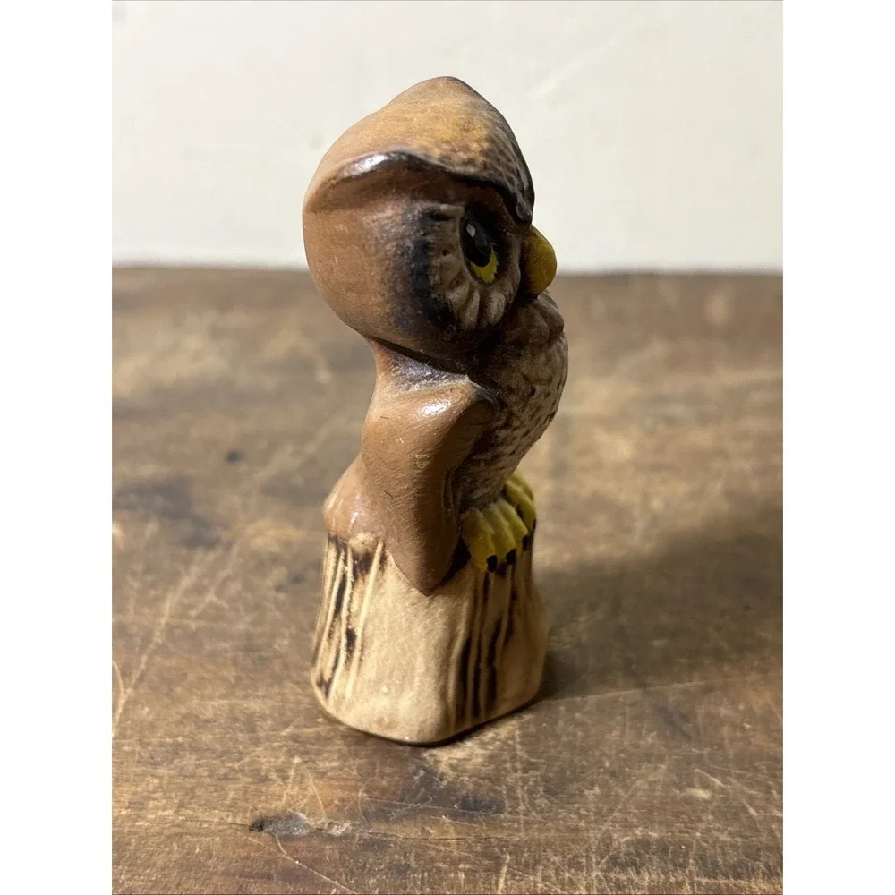 Set Of 2 Decorative Miniature Owl Figurines Ceramic